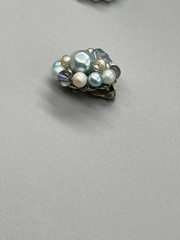 Vtg Multi color blue & white Beaded cluster Clip-on Earrings 1.12″ Japan