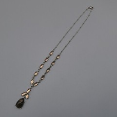 Vintage Brown Cabochon Rhinestone Necklace Y Tear Drop Pendant Nancy & Rise 17″