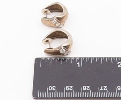 925 Sterling Silver Vintage Earrings Three Stone Topaz Huggie Hoops EG14443
