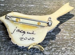 VTG 2002 Jacqui Ertischek Signed Polymer Clay Chickadee Bird Brooch Pin Pair Set