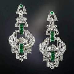 Art Deco Style Lab Created Diamond & Emerald 14K White Gold FN Wedding Earrings