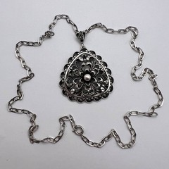 Vintage German 835 Silver Filigree Pendant with Chain Antique Jewelry 21.2g