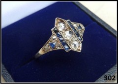 Art Deco 3.50 Ct Diamond & Sapphire Vintage Engagement Ring 14K Yellow Gold FN