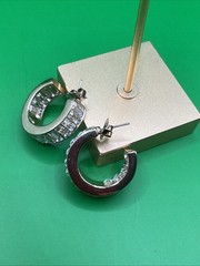 Vintage Baguette Crystals Channel Set Gold Tone Hoop Earrings