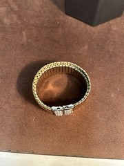 Vintage Gold Tone Expandable Rhinestone Stretch Bracelet Ribbed Panel Design