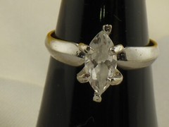 10mm Marquise Cut White Glass Prong Setting on 925 Sterling Vintage Ring Size 7