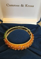 Jackie Kennedy JBK Camrose Kross Enamel Jeweled Hinged Bangle Bracelet Box COA