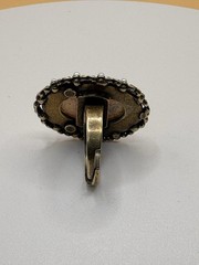 Vintage Adjustable Floral Glass Oval Cocktail Ring Gold Brass Multicolor