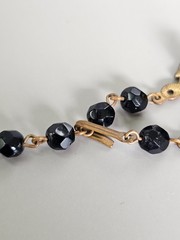 VTG Black Faceted Bead Gold Filigree Tassel Pendant Necklace Clip Earring Set