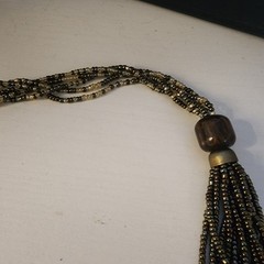 Black White Beaded Layered Vintage Necklace Estate Costume Jewelry Small Beads