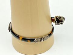 Antique Chinese Sterling Silver Dragon Faux Tortoise Shell Bypass Bracelet