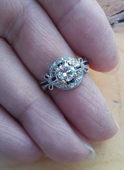 Art Deco Style Lab Created Diamond & Sapphire Wedding 14K White Gold Finish Ring