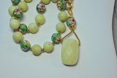 lime green Beaded Necklace semi-precious Gemstone pendant glass beads MA2