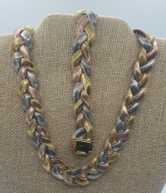 Monet Woven Necklace an Bracelet Set Gold Rose Gold Silver Vintage