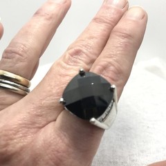 Vintage 925 Sterling Silver Black Onyx – Clear Cubic Zirconia Designer Ring 9