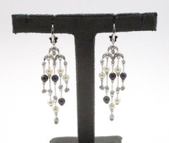 0.25CTW Diamond Black & White Pearl Dangle Earrings 14 Karat White Gold
