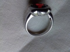 Vintage Estate (925) Sterling Silver Red Garnet Gemstone Scalloped Bezel Ring 7