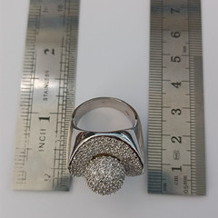 Chunky Statement Ring Sterling Silver Dome Pave CZ Cocktail 9.25 Bold Modernist
