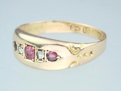 Lovely Antique Victorian Solid 15K Gold Ruby Diamond Gem Ring Chester 1892 5.75