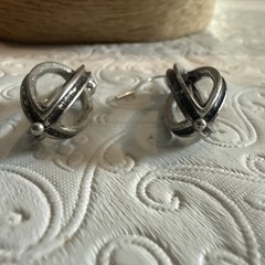 Vintage Sterling Silver Openwork Cage Lantern Dangle Earrings Rhinestone Accent