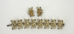 JUDY LEE Bracelet Earrings Set Gold Leaves w/Faux Pearl Clusters AB Accents