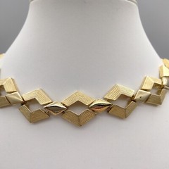 Brutalism Modern Brushed Gold Tone Chunky Funky Necklace 56″ Vintage Club 1950’s