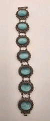 Antique Solid Sterling Silver 950 Ornate Light Blue Glass Moonstone Bracelet
