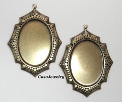 #4163 ANTIQUED GOLD 32mm X 24mm BEZEL W/TOP HANG RING – 2 Pcs