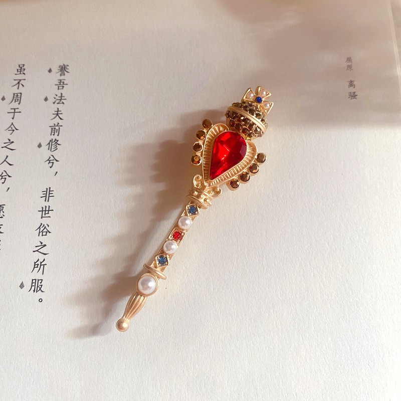 Vintage Baroque Crown Magic Wand Fairy Stick Brooches Pin Jewelry Gift For Women