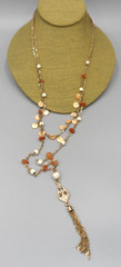 Chain Tassel Pendant Necklace Layered Carnelian Chip Howlite Station Shell Charm