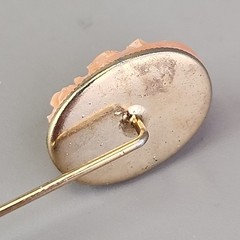 Vintage Rose Carved Stick Pin Peach Acrylic Gold Tone 2.75″