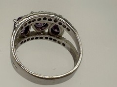 ESTATE STERLING SILVER PASTE AMETHYST THREE STONE RING PEAR HEART OVAL CZ SIZE 8