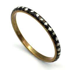 Vintage 60’s Inlaid Bone Mosiac Ebony Brass Bangle Bracelet
