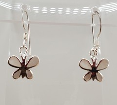 VTG 925 MOP Butterfly Earrings 1in Drop Sterling Silver Mother of Pearl Inlay