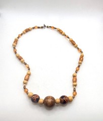 Vintage light and dark wood bleached design beaded necklace 22 inch