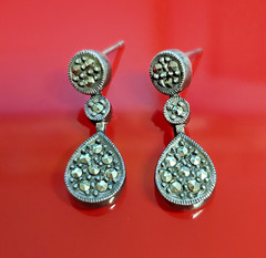 VTG 925 MC Teardrop Marcasite Earrings 1in Drop Sterling Silver 3gtw New Backs