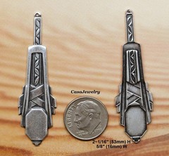 #0184 ANTIQUED STERLING SILVER PLATED ART DECO DROP W/TOP HANG RING – 2 Pc Lot