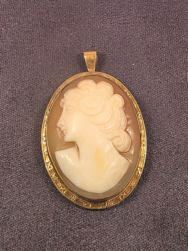 Victorian Era Carved Shell Cameo Pendant 1/20 10KT Gold Filled Stamped C.T.