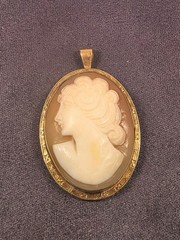 Victorian Era Carved Shell Cameo Pendant 1/20 10KT Gold Filled Stamped C.T.