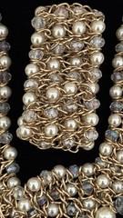 Vintage 4 Strand BiB Style Necklace Set W/Stretch Bracelet Crystals Faux Pearls