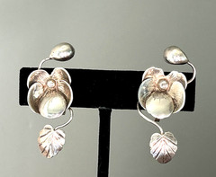 Vintage Early Mexican Silver Intricate Flower Earrings – Rare!