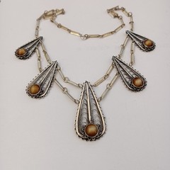 Silver Filigree Bib Necklace Boho Statement Vintage Ethnic Layered Israeli Brown