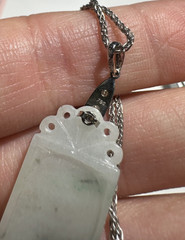 NEW Hallmark 18k W Gold Green Jadeite Jade Diamond 5.3g Pendant 16″ Necklace BOX