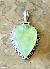 Vintage Prehnite Green Cabachon Rolo Style Sterling Silver Pendant