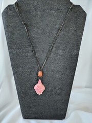 Estate Sale! PAIR Stone Pendant Necklaces Leather Adjustable Cord-Turtle, Fish