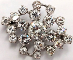 Elegant Vintage Mid-Century Diamond 14K White Gold Pin Brooch Diamond Cluster