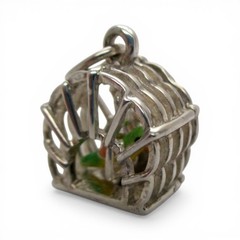 Sterling Silver PARROT CAGE Charm for Bracelet PRETTY BIRD Necklace Pendant CUTE