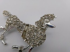 Vintage Poodle Dog Brooch Pin Mid Century Modern Rhinestones SIlvertone Unsigned