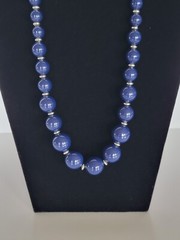 Vintage Navy Blue & Gold Tone Graduated Beaded Necklace