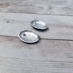 Vintage Stud Earrings For Pierced Ears Black & Silver Tone Statement Oval Retro